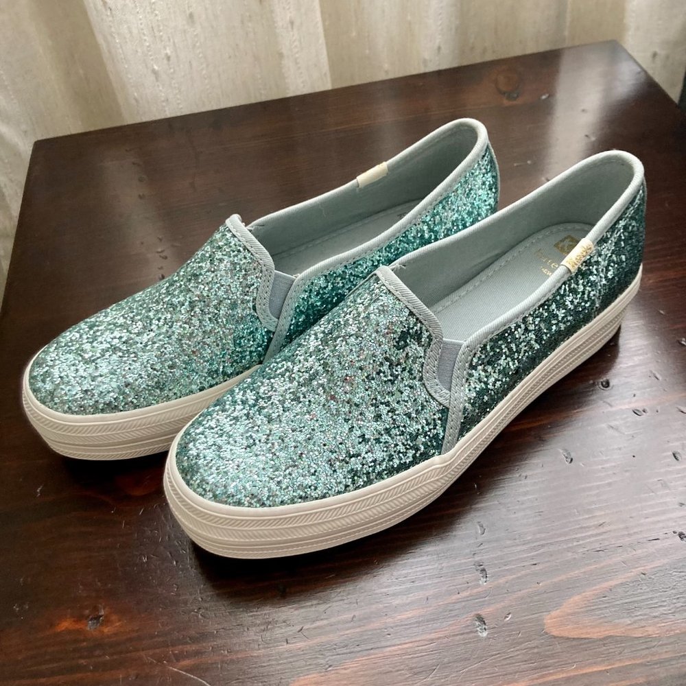 Kate Spade x Keds blue glitter platform sneakers